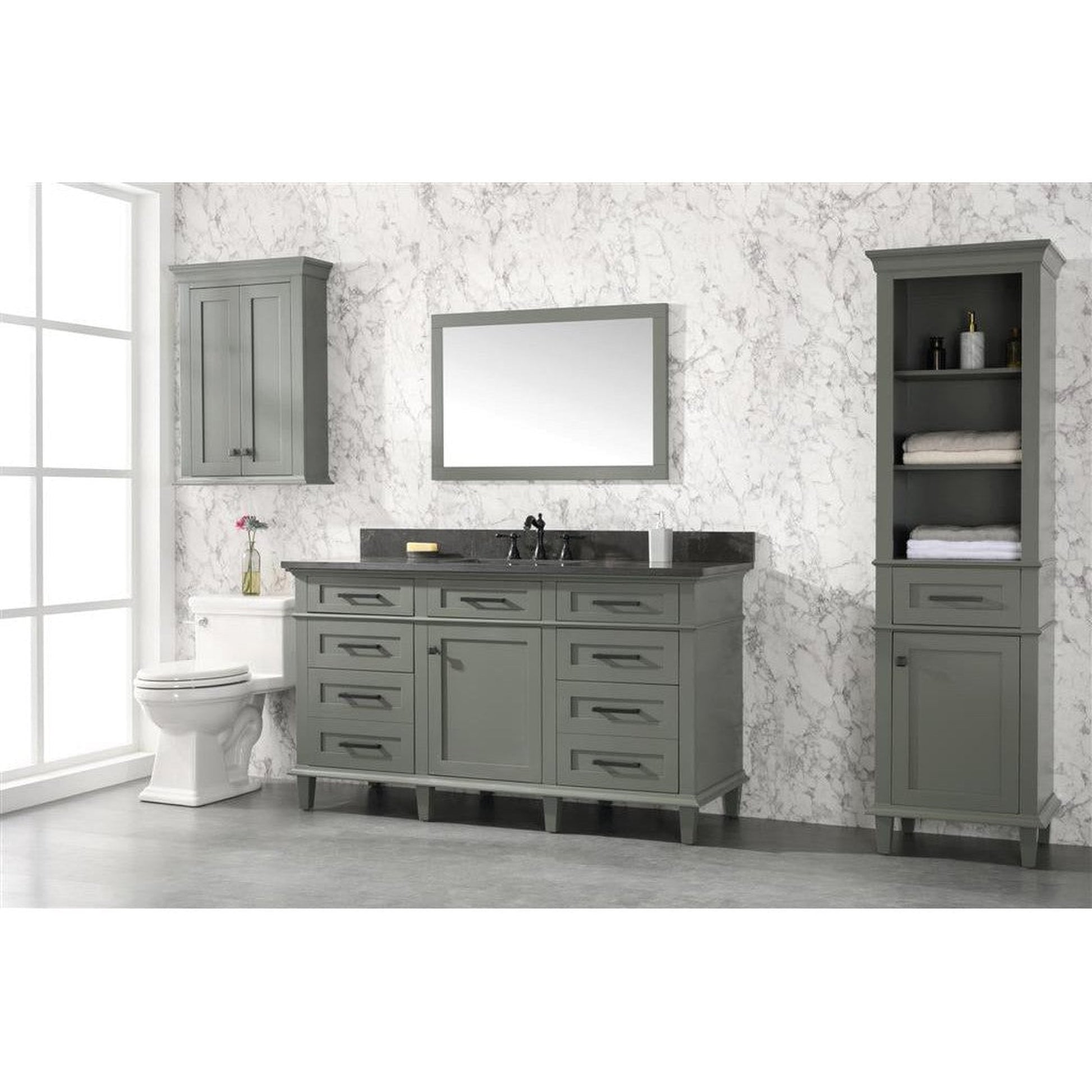 Legion Furniture WLF2260S 60" Pewter Green Freestanding Vanity With Blue Lime Stone Top and Single White Ceramic Sink