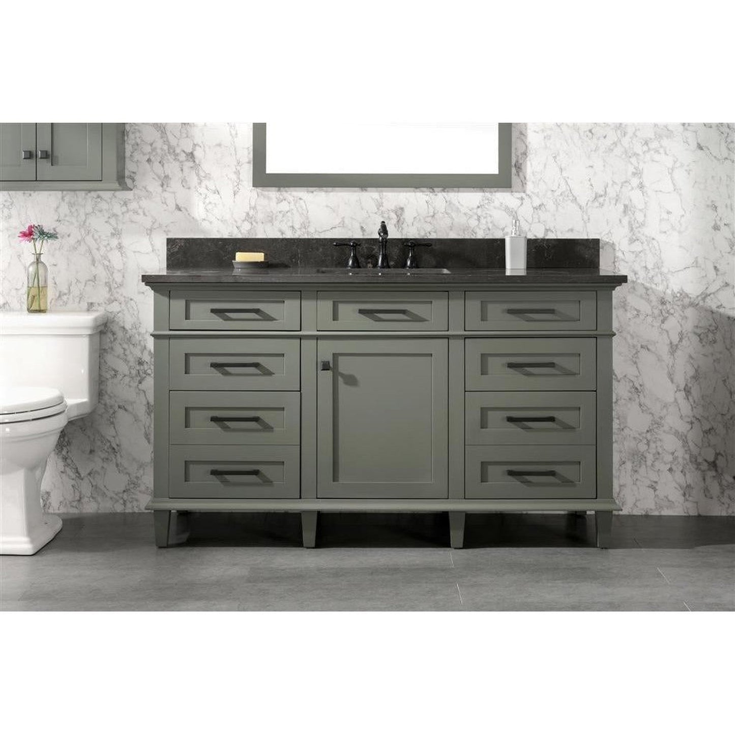 Legion Furniture WLF2260S 60" Pewter Green Freestanding Vanity With Blue Lime Stone Top and Single White Ceramic Sink