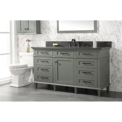 Legion Furniture WLF2260S 60" Pewter Green Freestanding Vanity With Blue Lime Stone Top and Single White Ceramic Sink