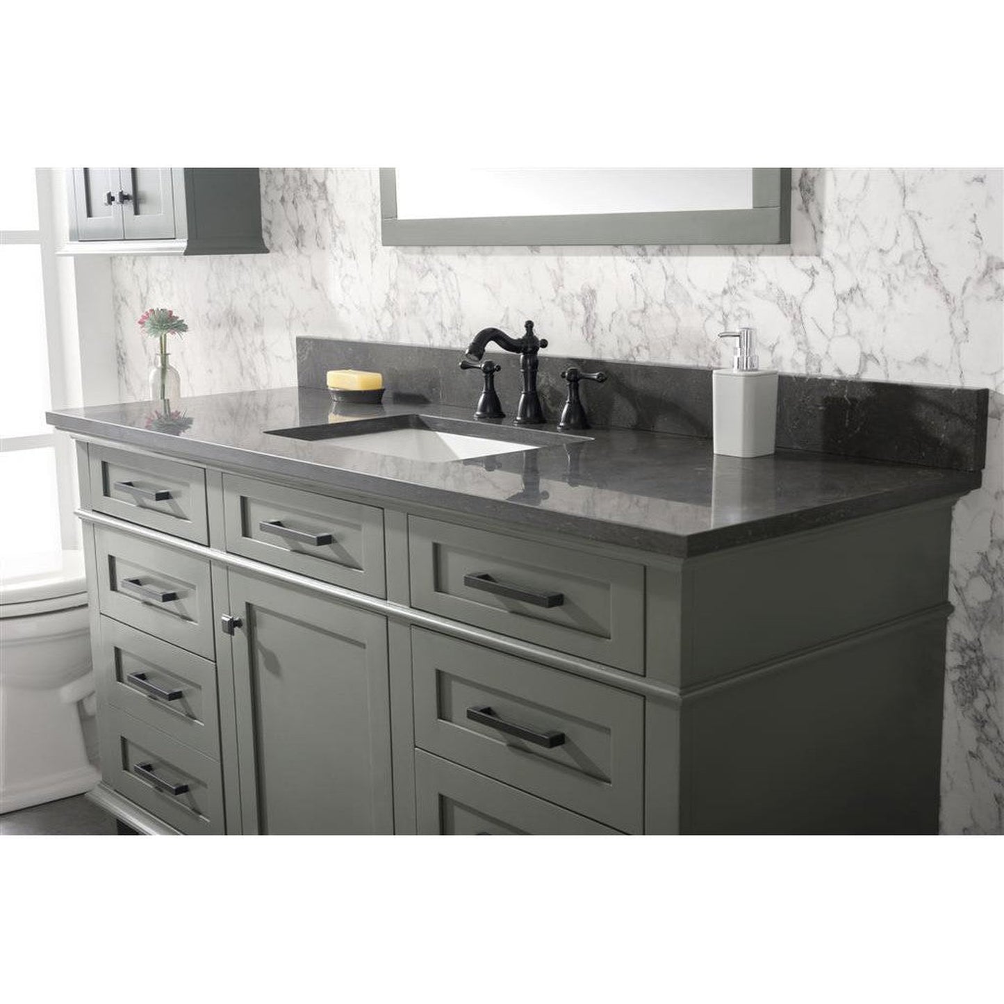 Legion Furniture WLF2260S 60" Pewter Green Freestanding Vanity With Blue Lime Stone Top and Single White Ceramic Sink