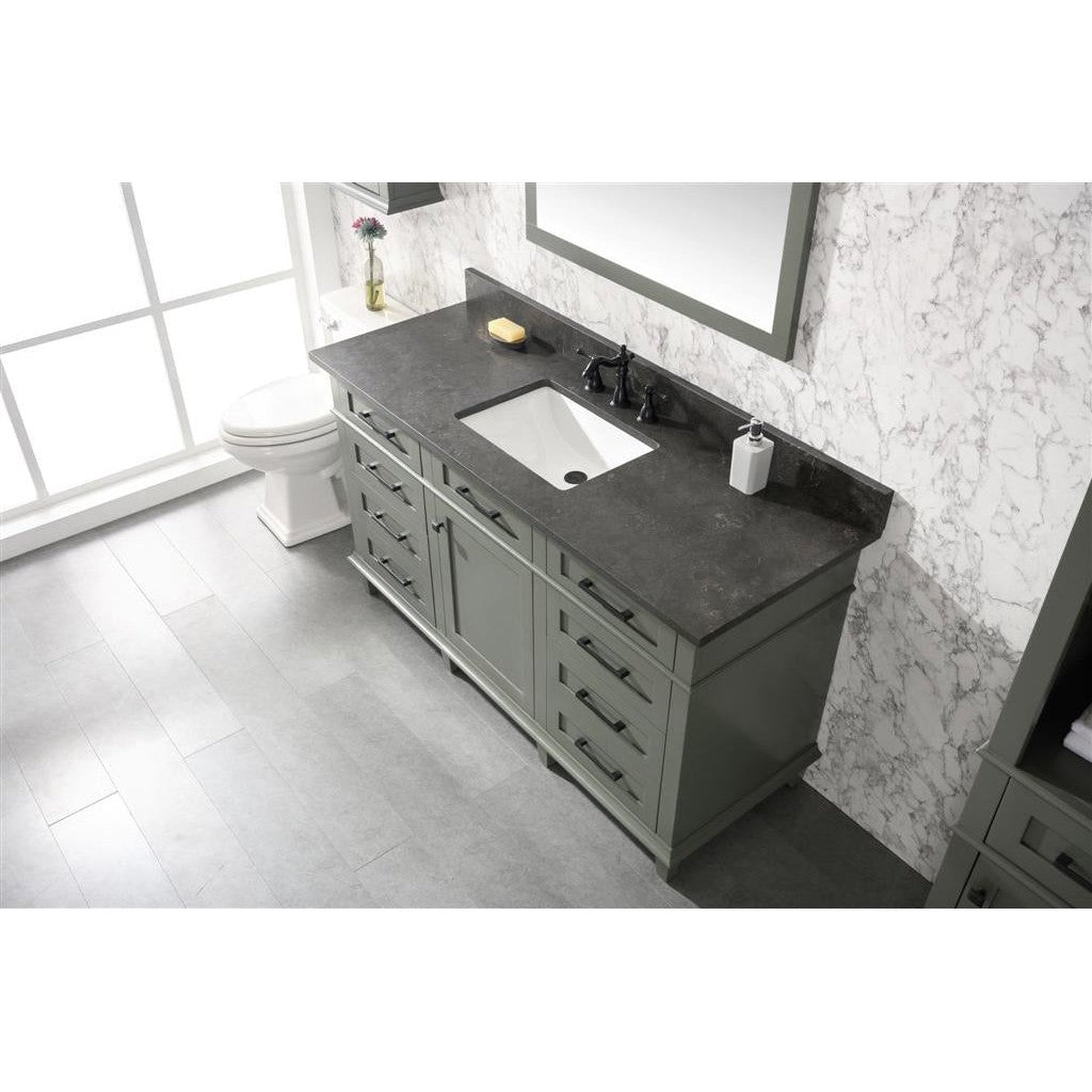 Legion Furniture WLF2260S 60" Pewter Green Freestanding Vanity With Blue Lime Stone Top and Single White Ceramic Sink