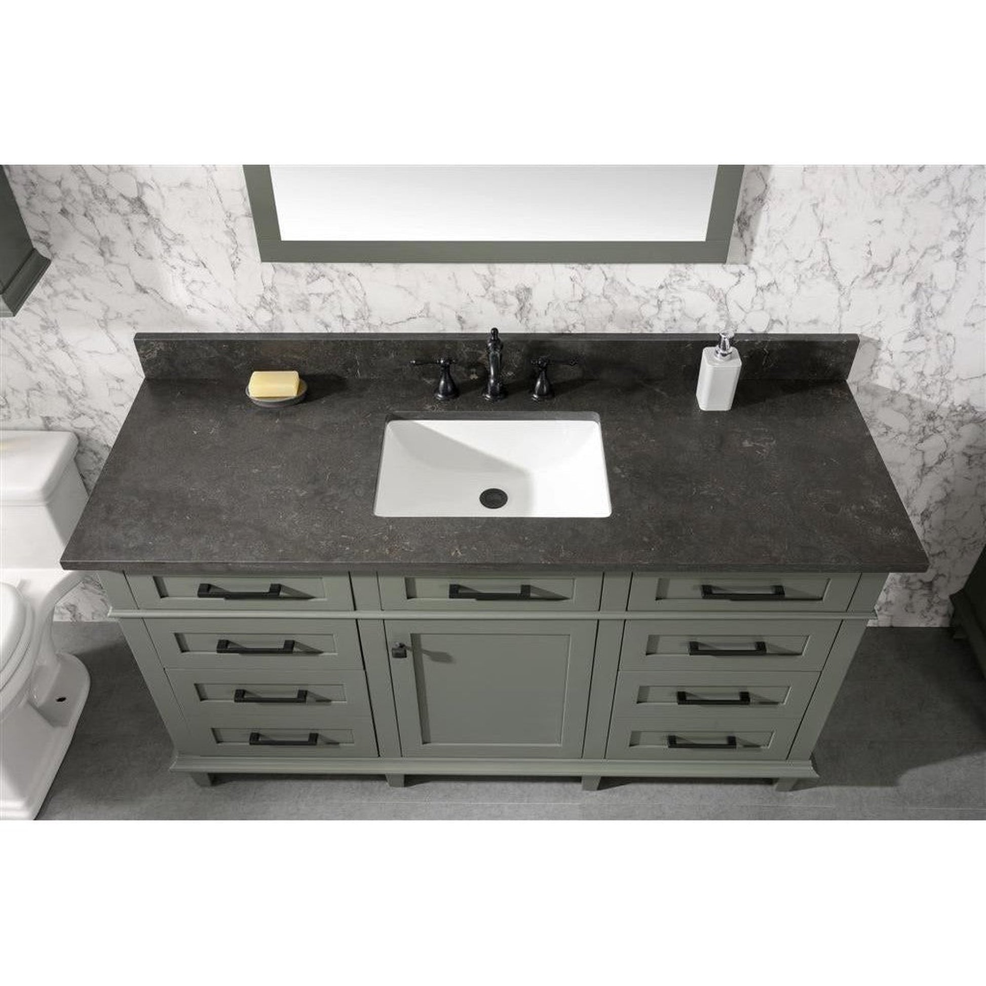 Legion Furniture WLF2260S 60" Pewter Green Freestanding Vanity With Blue Lime Stone Top and Single White Ceramic Sink