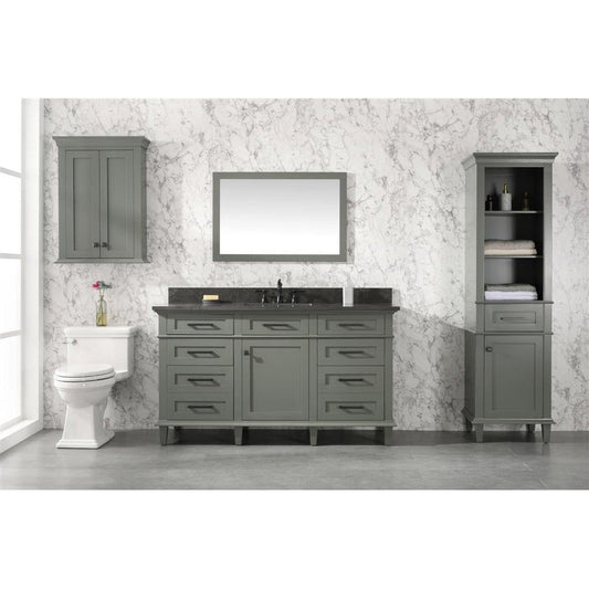 Legion Furniture WLF2260S 60" Pewter Green Freestanding Vanity With Blue Lime Stone Top and Single White Ceramic Sink