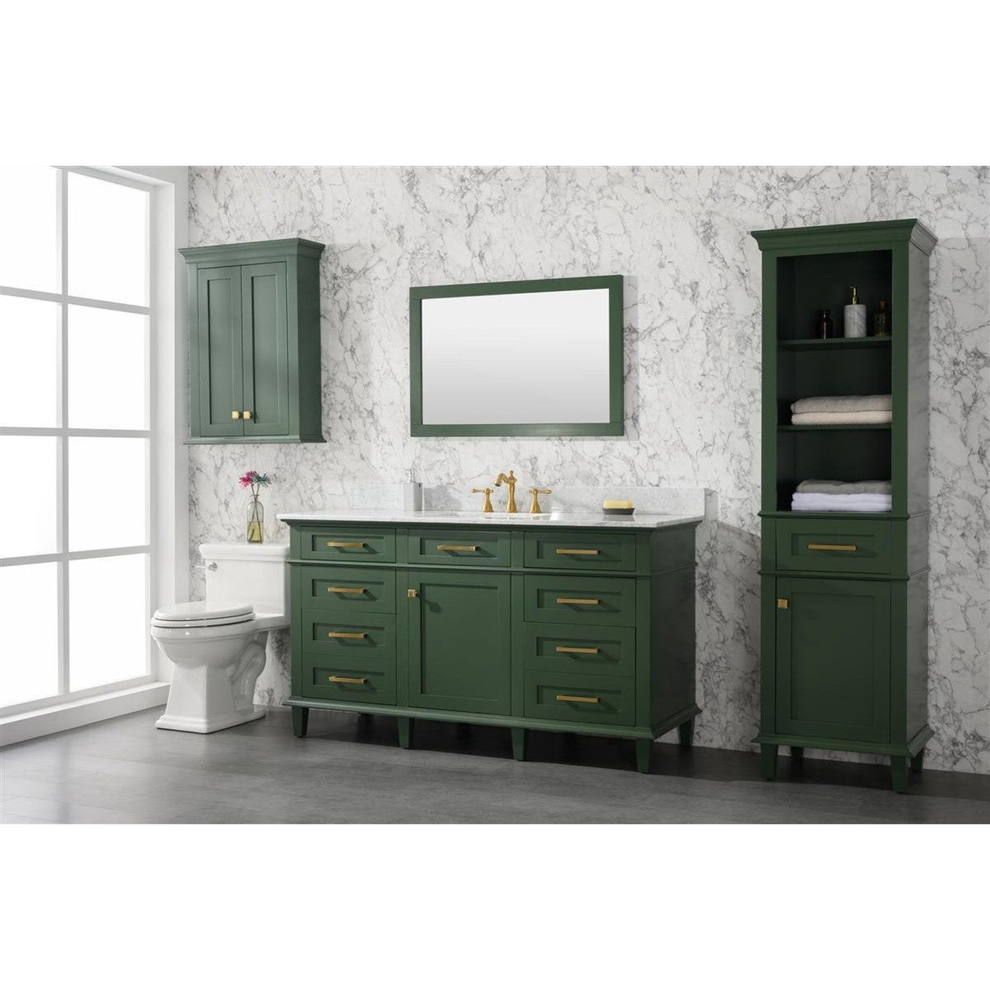 Legion Furniture WLF2260S 60" Vogue Green Freestanding Vanity With White Carrara Quartz Top and Single White Ceramic Sink