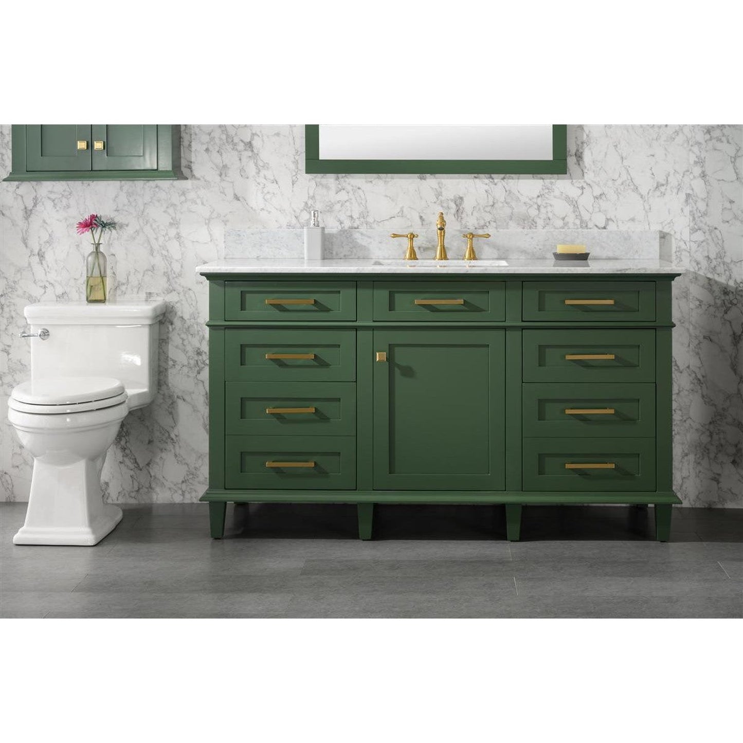 Legion Furniture WLF2260S 60" Vogue Green Freestanding Vanity With White Carrara Quartz Top and Single White Ceramic Sink