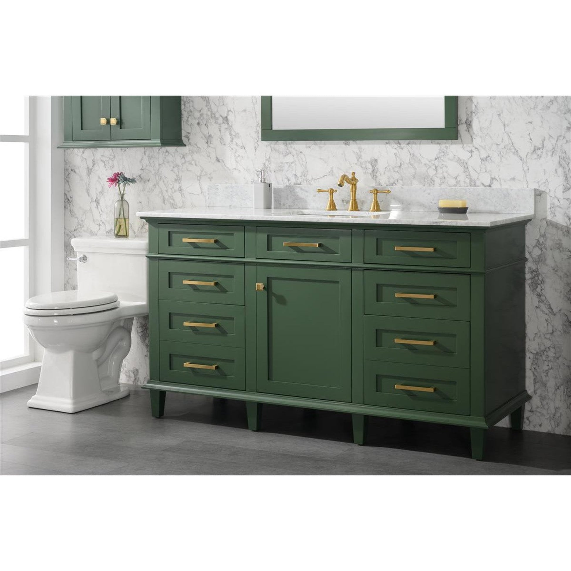 Legion Furniture WLF2260S 60" Vogue Green Freestanding Vanity With White Carrara Quartz Top and Single White Ceramic Sink