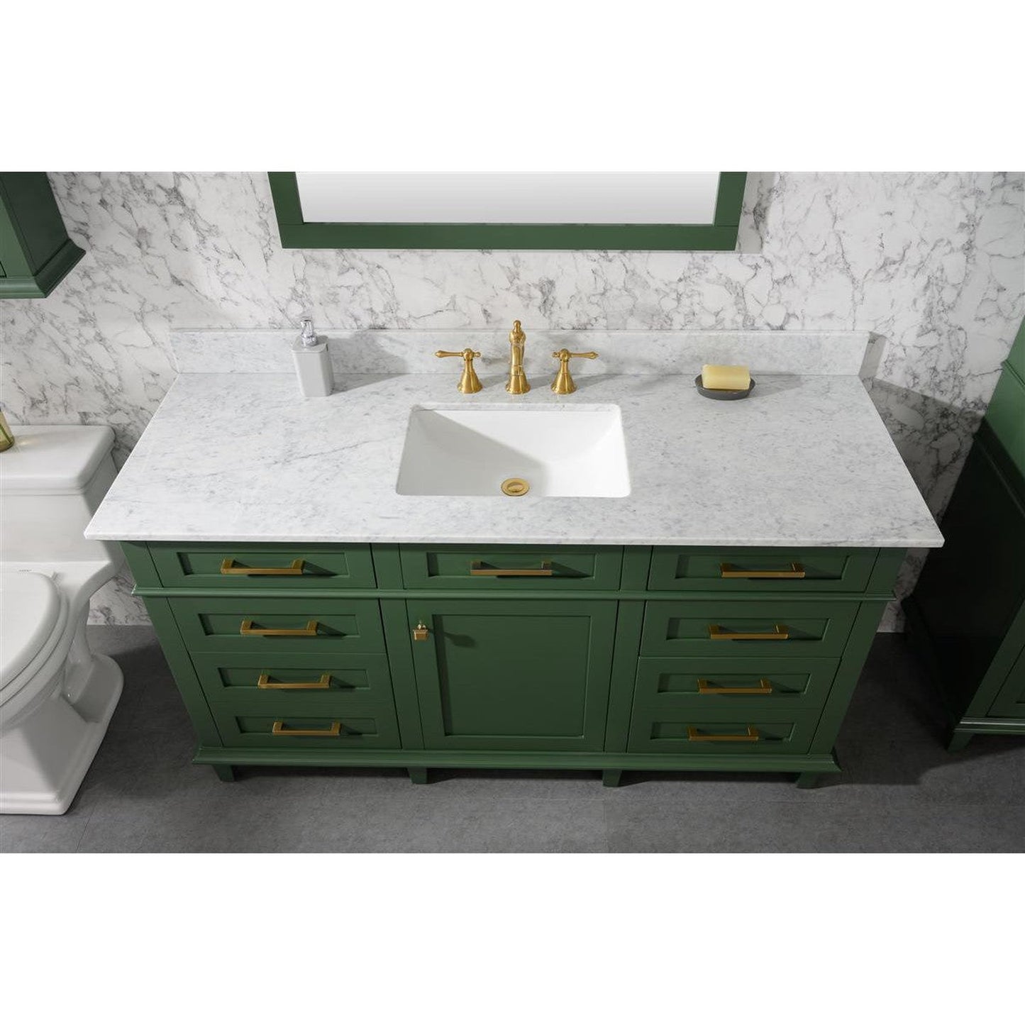 Legion Furniture WLF2260S 60" Vogue Green Freestanding Vanity With White Carrara Quartz Top and Single White Ceramic Sink