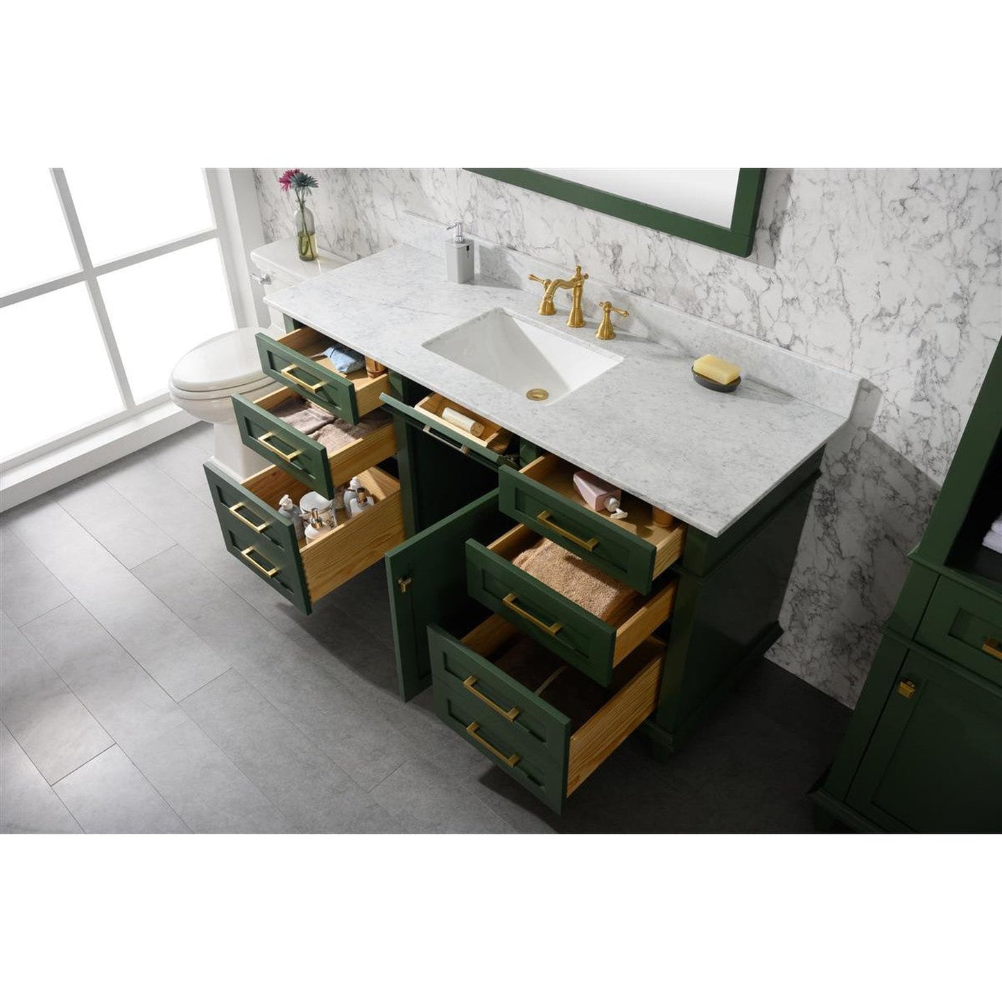 Legion Furniture WLF2260S 60" Vogue Green Freestanding Vanity With White Carrara Quartz Top and Single White Ceramic Sink