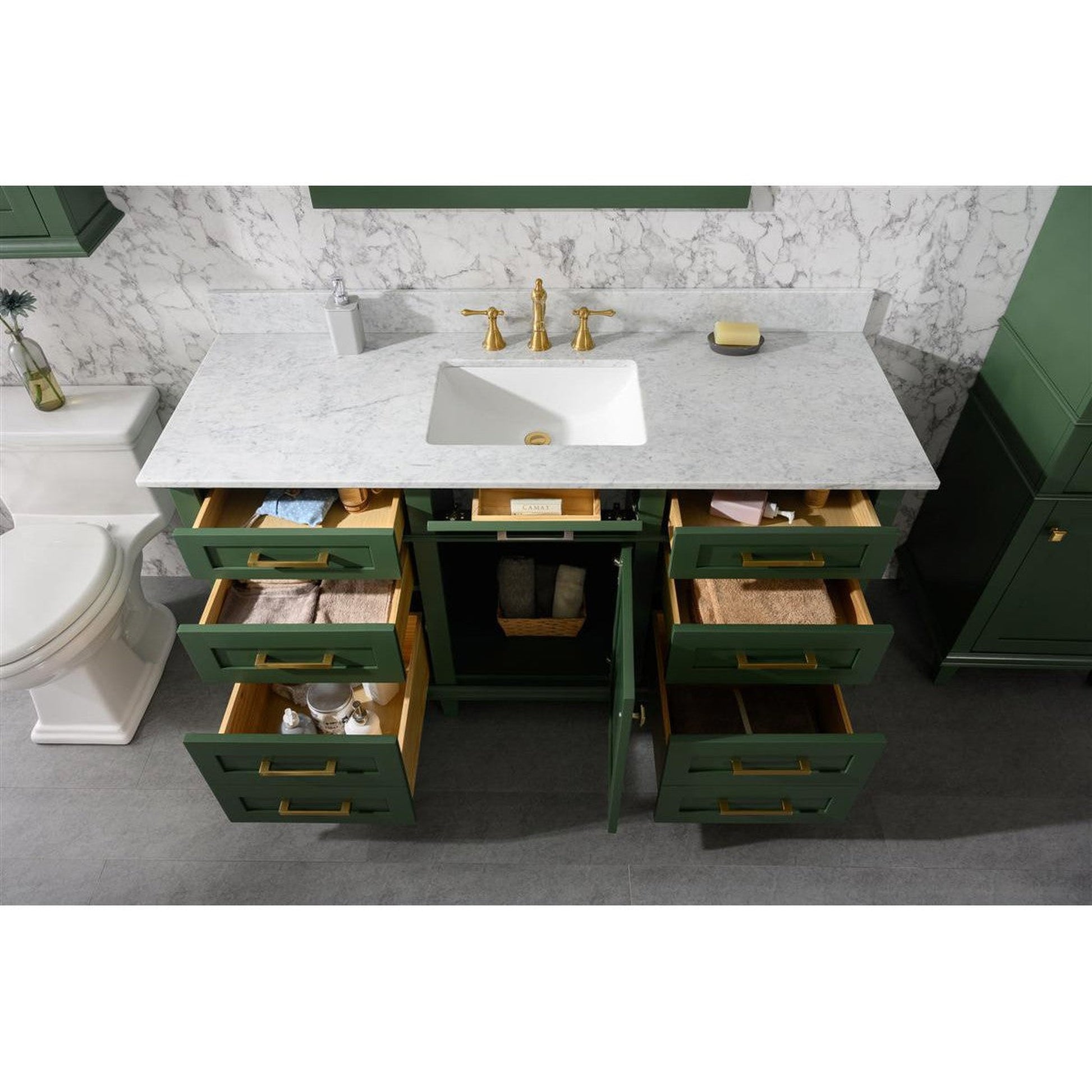 Legion Furniture WLF2260S 60" Vogue Green Freestanding Vanity With White Carrara Quartz Top and Single White Ceramic Sink