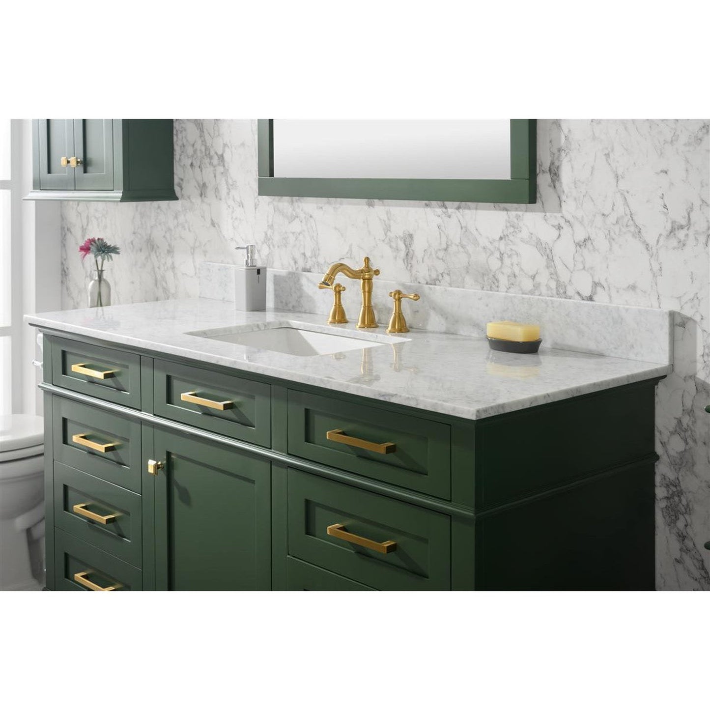 Legion Furniture WLF2260S 60" Vogue Green Freestanding Vanity With White Carrara Quartz Top and Single White Ceramic Sink