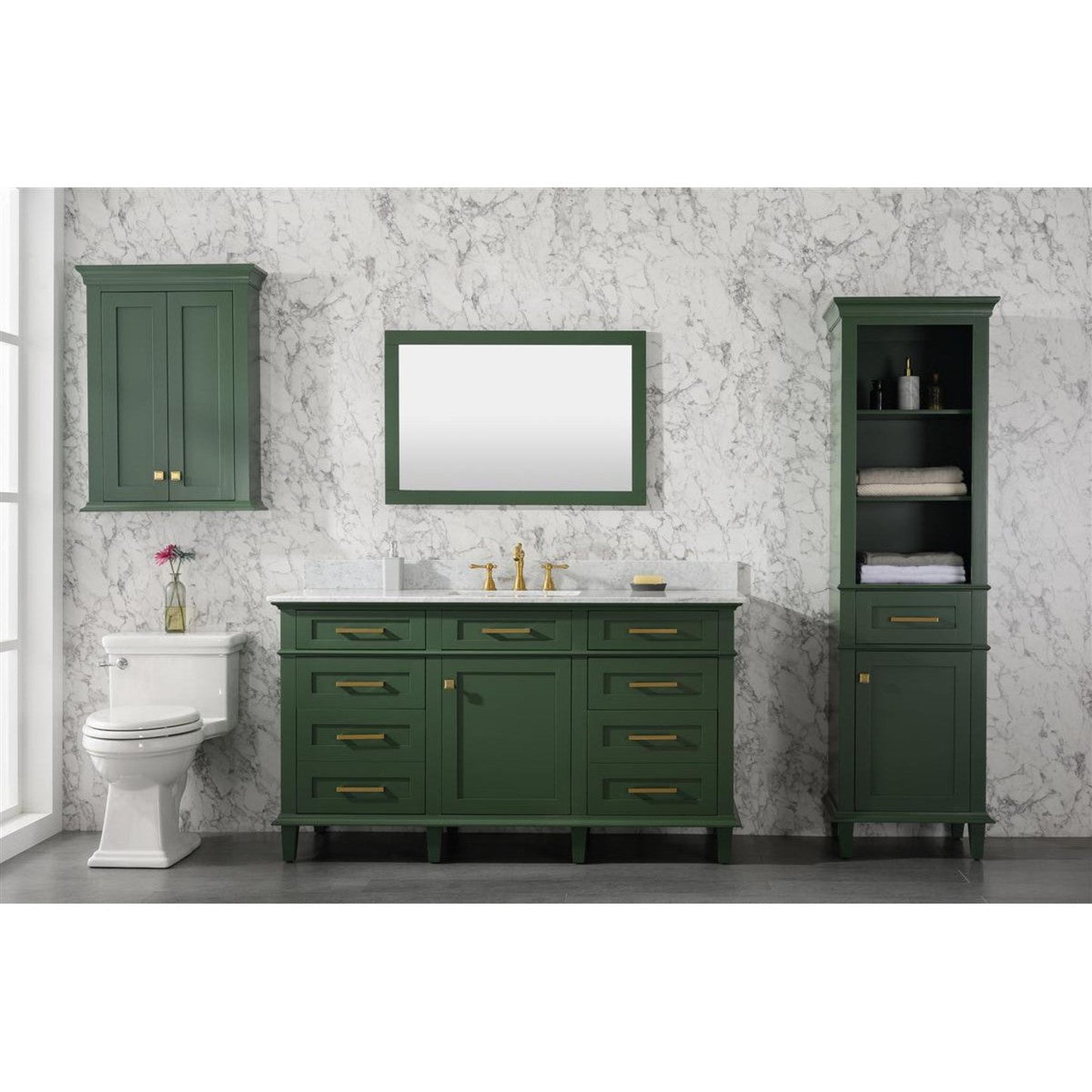 Legion Furniture WLF2260S 60" Vogue Green Freestanding Vanity With White Carrara Quartz Top and Single White Ceramic Sink