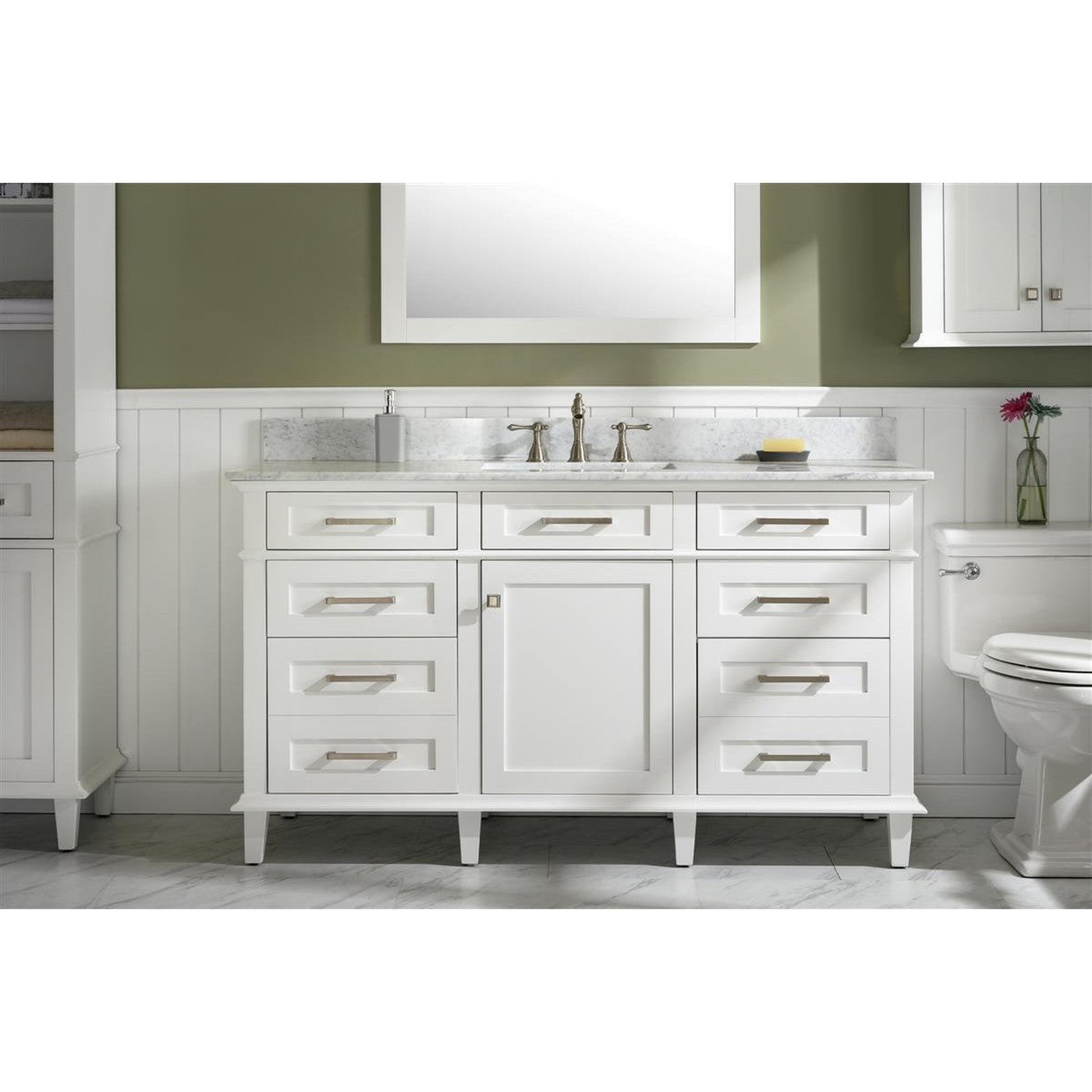 Legion Furniture WLF2260S 60" White Freestanding Vanity With White Carrara Quartz Top and Single White Ceramic Sink