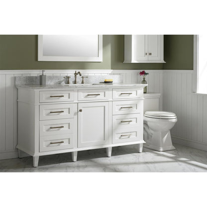 Legion Furniture WLF2260S 60" White Freestanding Vanity With White Carrara Quartz Top and Single White Ceramic Sink