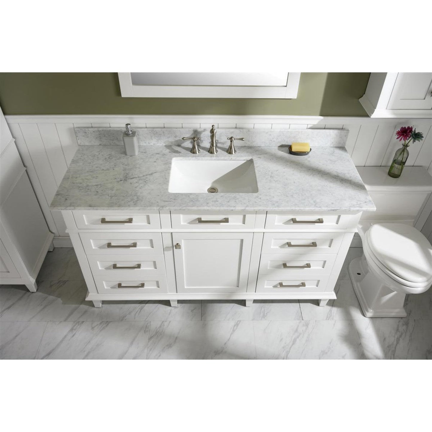 Legion Furniture WLF2260S 60" White Freestanding Vanity With White Carrara Quartz Top and Single White Ceramic Sink