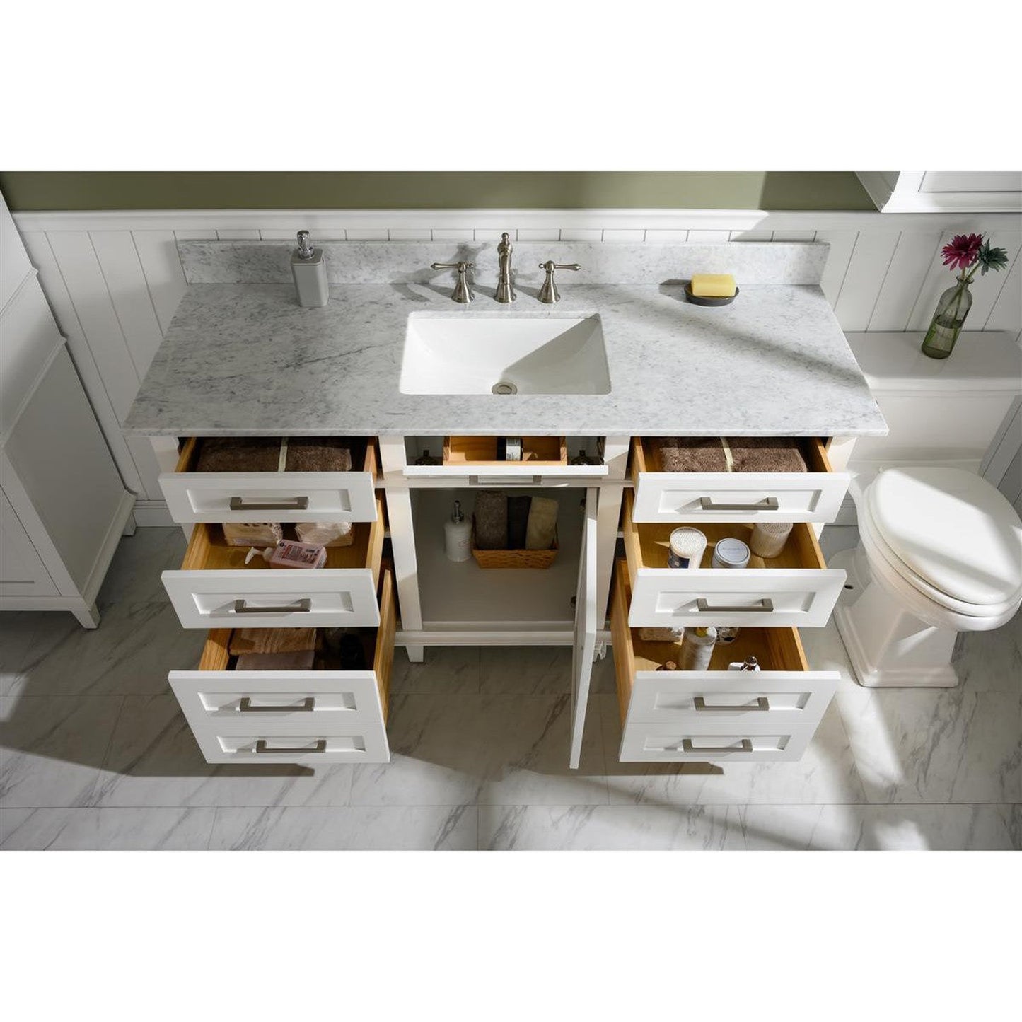 Legion Furniture WLF2260S 60" White Freestanding Vanity With White Carrara Quartz Top and Single White Ceramic Sink