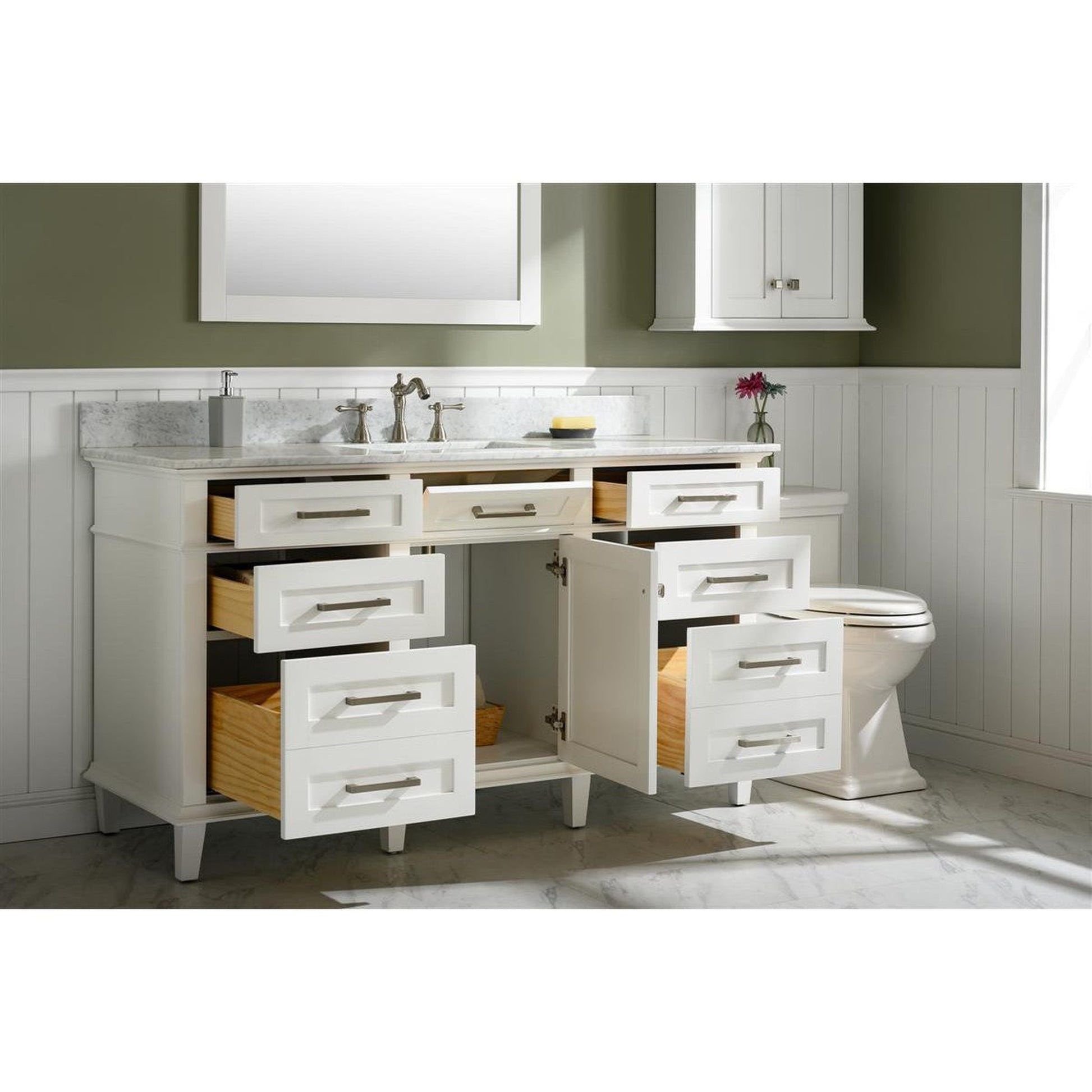 Legion Furniture WLF2260S 60" White Freestanding Vanity With White Carrara Quartz Top and Single White Ceramic Sink