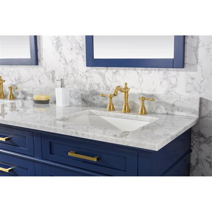 Legion Furniture WLF2272 72" Blue Freestanding Vanity With White Carrara Marble Top and Double White Ceramic Sink