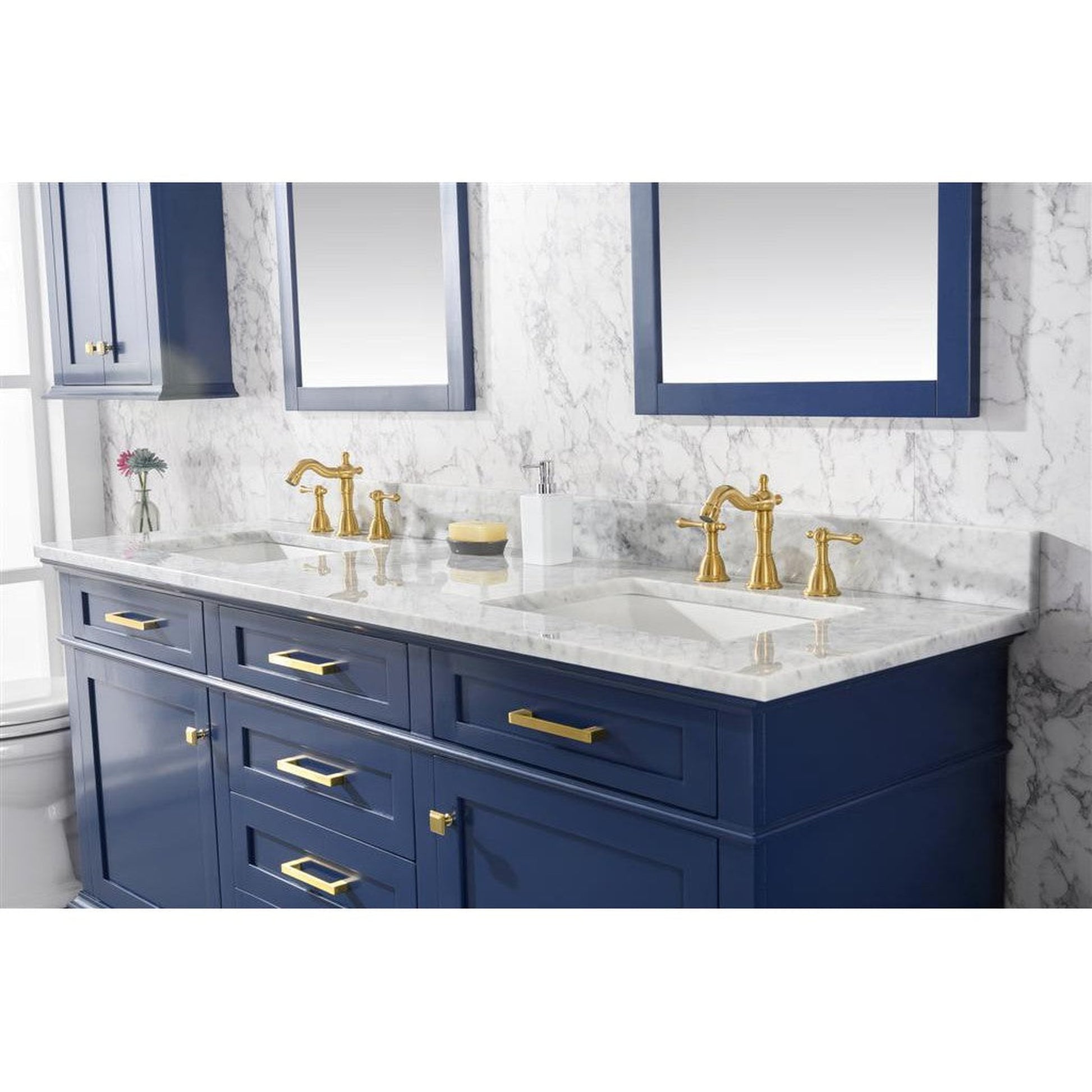 Legion Furniture WLF2272 72" Blue Freestanding Vanity With White Carrara Marble Top and Double White Ceramic Sink