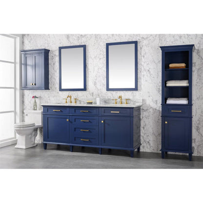 Legion Furniture WLF2272 72" Blue Freestanding Vanity With White Carrara Marble Top and Double White Ceramic Sink