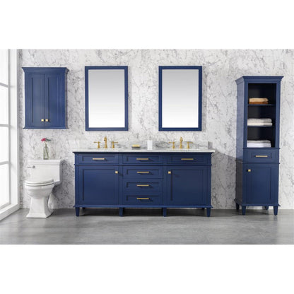 Legion Furniture WLF2272 72" Blue Freestanding Vanity With White Carrara Marble Top and Double White Ceramic Sink