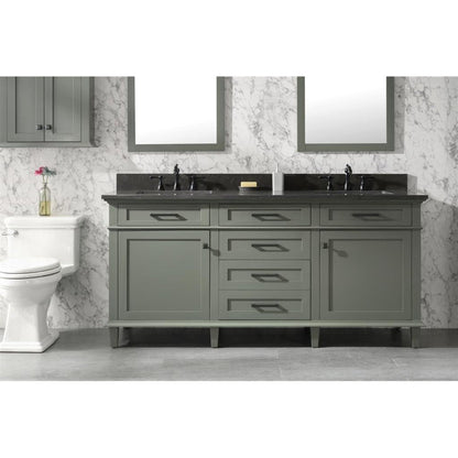 Legion Furniture WLF2272 72" Pewter Green Freestanding Vanity With Blue Lime Stone Top and Double White Ceramic Sink