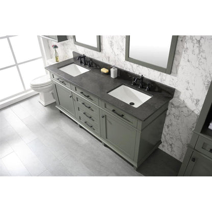 Legion Furniture WLF2272 72" Pewter Green Freestanding Vanity With Blue Lime Stone Top and Double White Ceramic Sink
