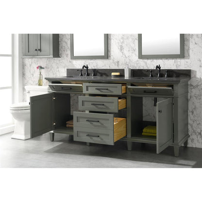 Legion Furniture WLF2272 72" Pewter Green Freestanding Vanity With Blue Lime Stone Top and Double White Ceramic Sink