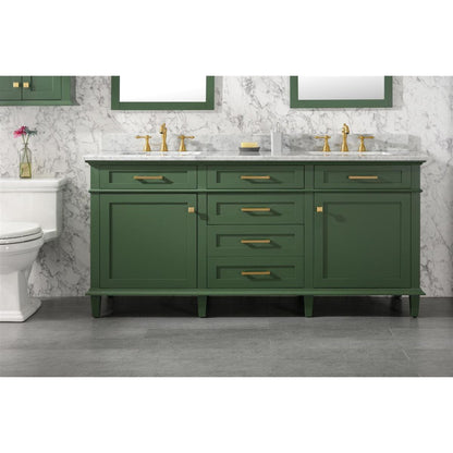 Legion Furniture WLF2272 72" Vogue Green Freestanding Vanity With White Carrara Marble Top and Double White Ceramic Sink