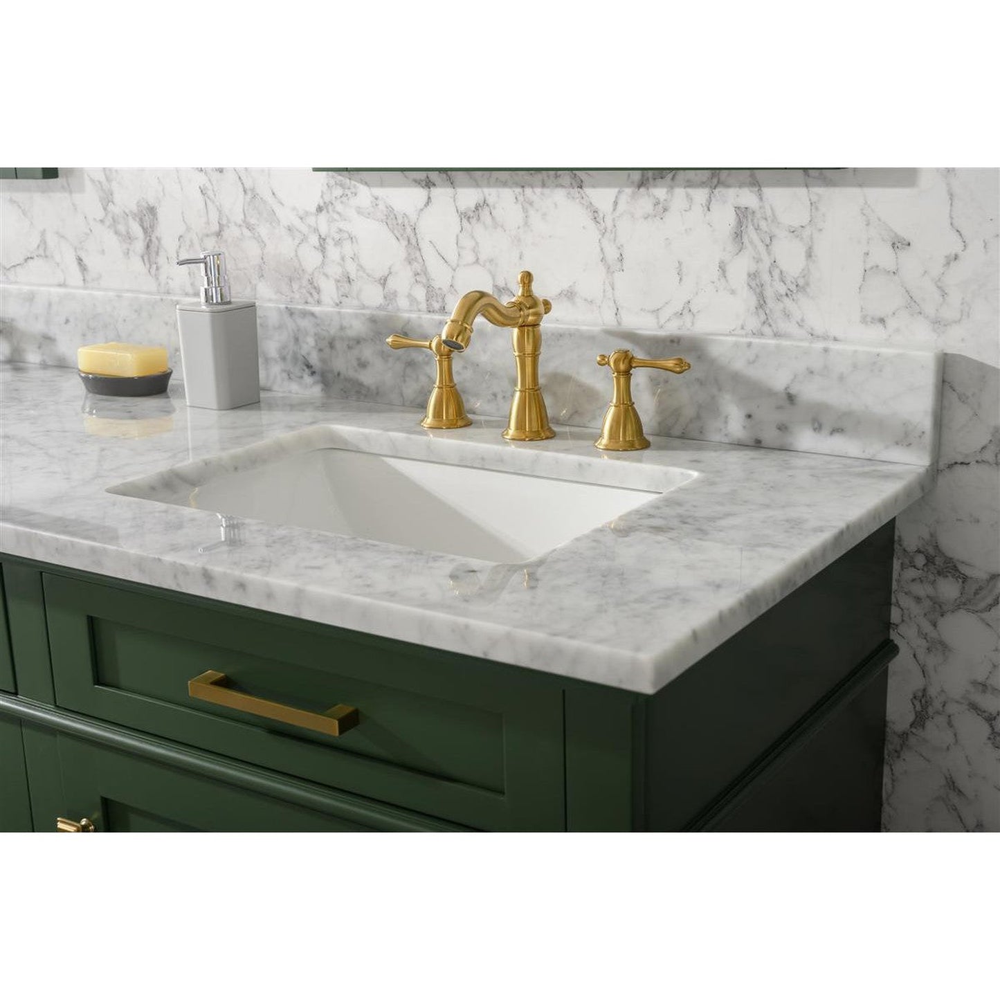 Legion Furniture WLF2272 72" Vogue Green Freestanding Vanity With White Carrara Marble Top and Double White Ceramic Sink