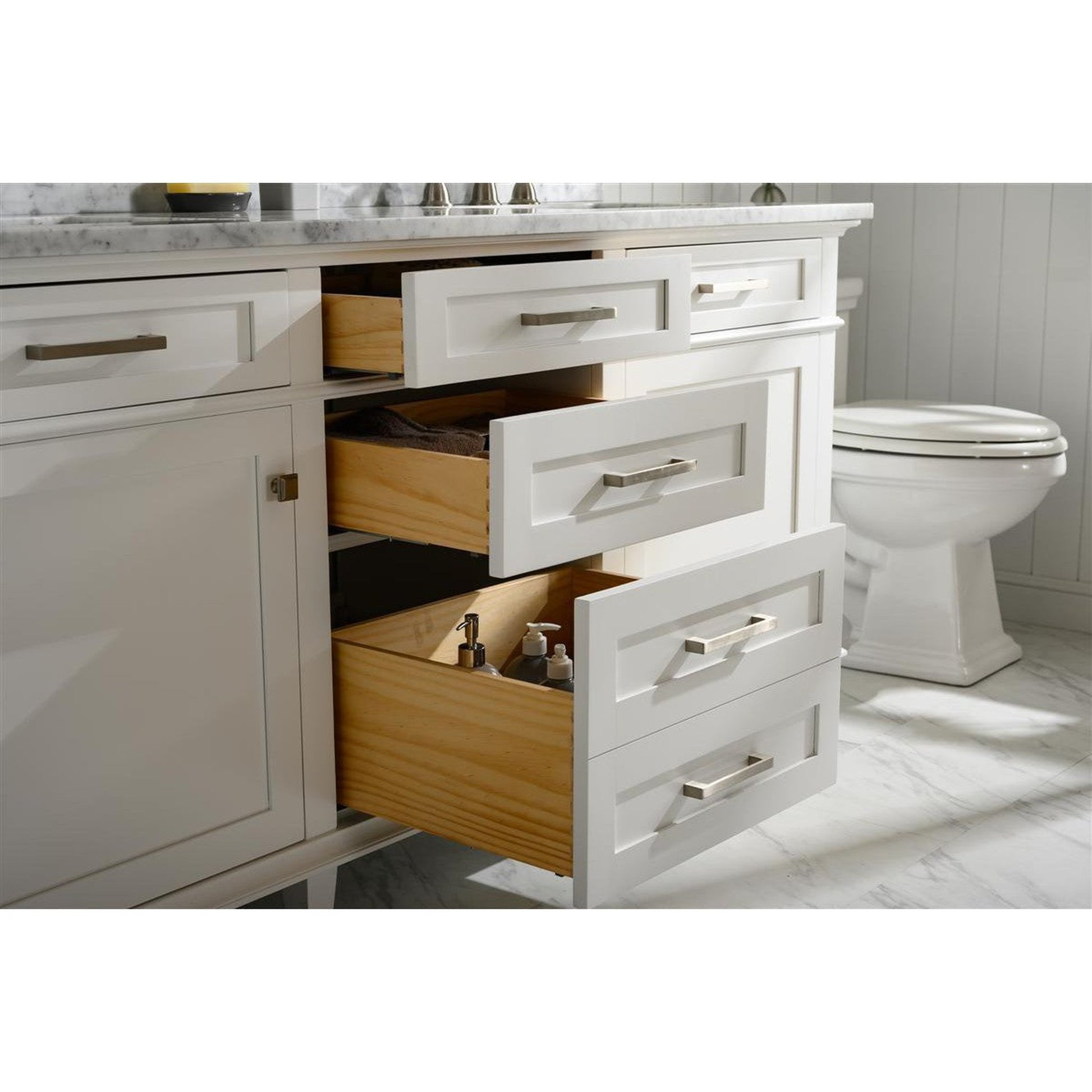 Legion Furniture WLF2272 72" White Freestanding Vanity With White Carrara Quartz Top and Double White Ceramic Sink