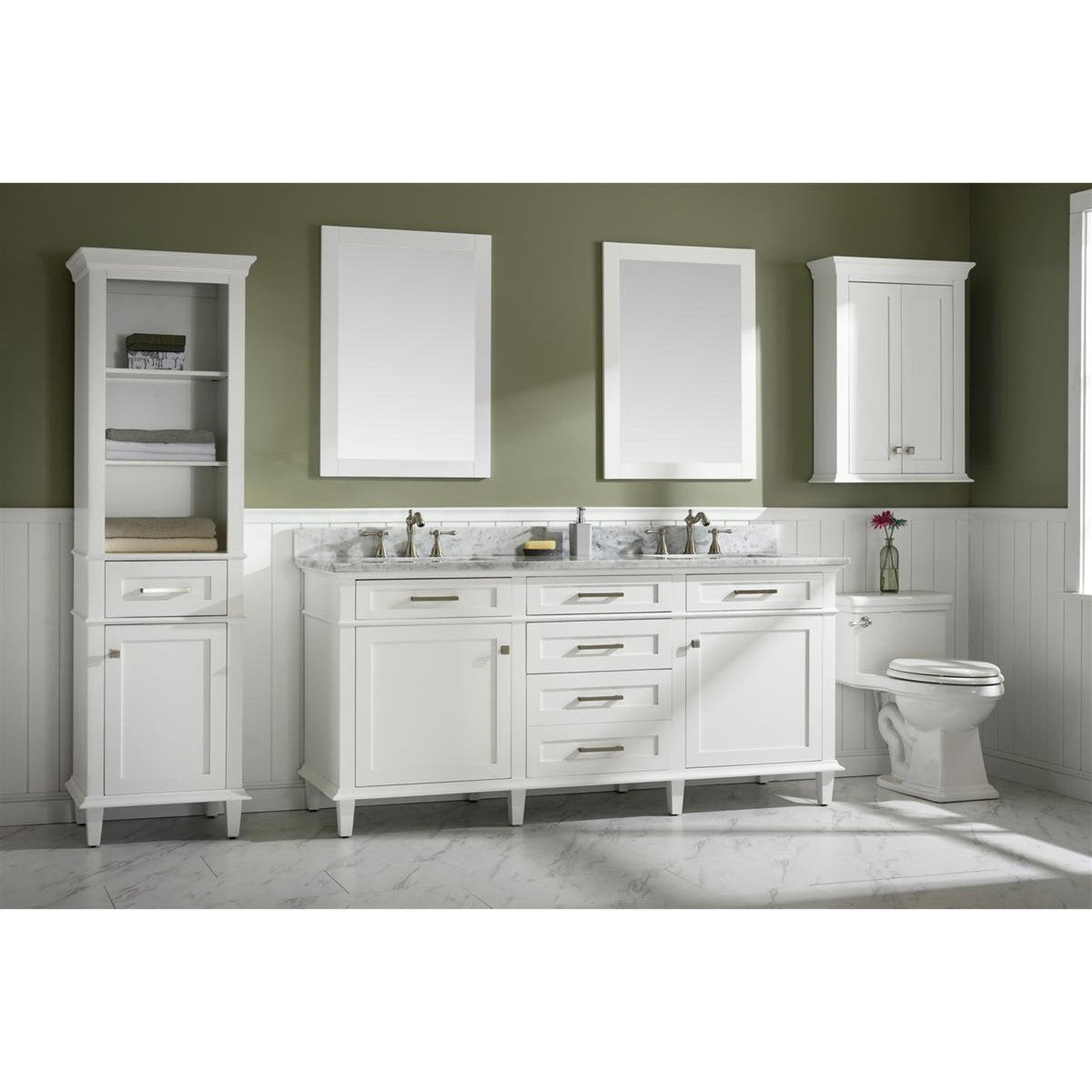 Legion Furniture WLF2272 72" White Freestanding Vanity With White Carrara Quartz Top and Double White Ceramic Sink