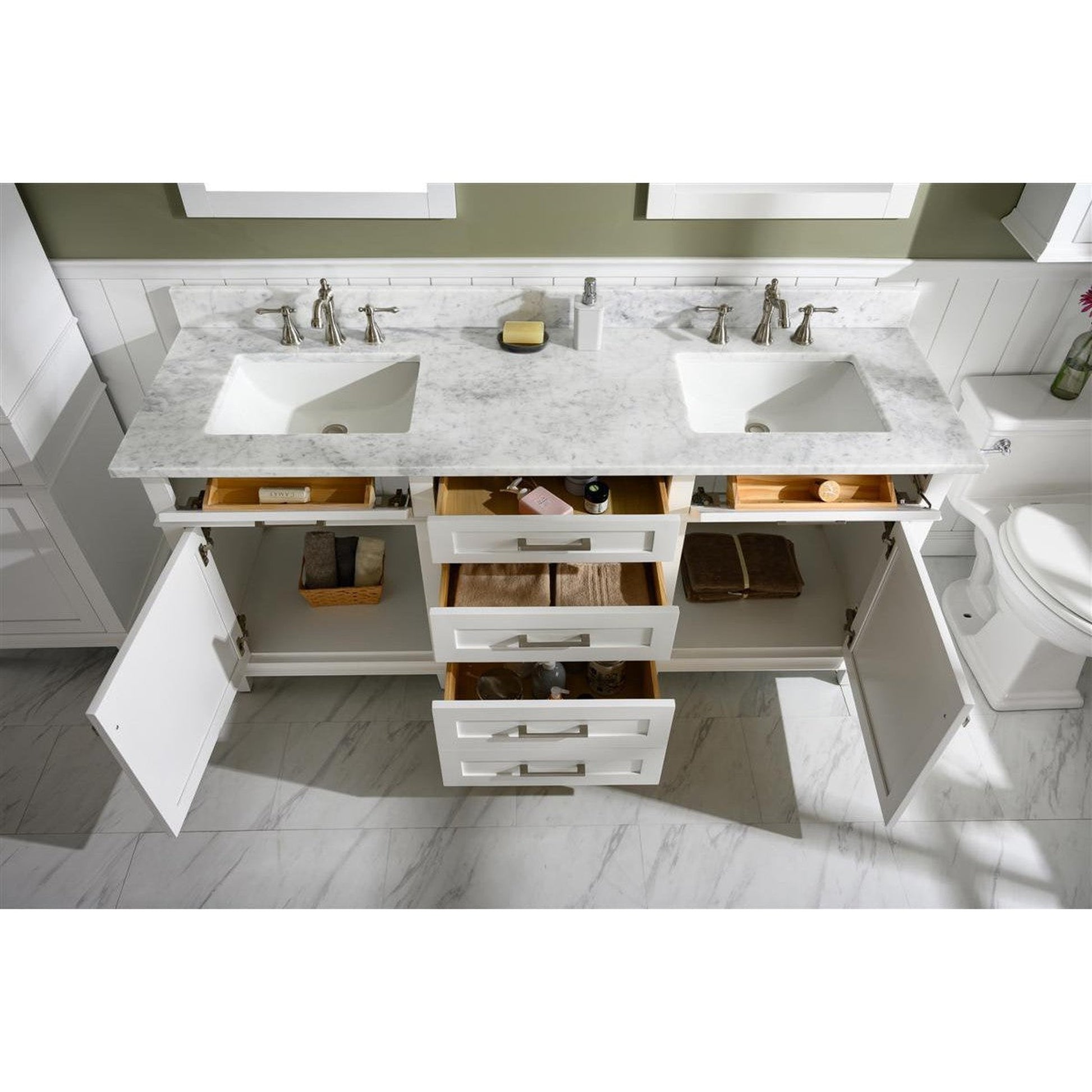 Legion Furniture WLF2272 72" White Freestanding Vanity With White Carrara Quartz Top and Double White Ceramic Sink