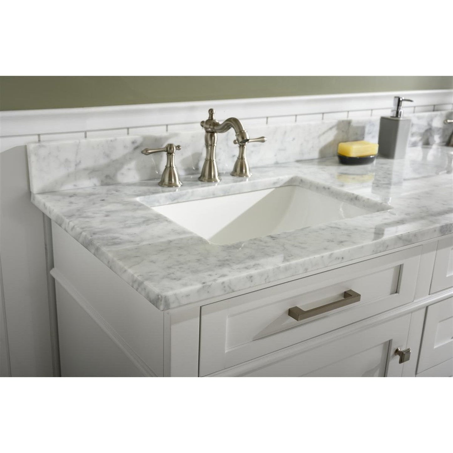 Legion Furniture WLF2272 72" White Freestanding Vanity With White Carrara Quartz Top and Double White Ceramic Sink