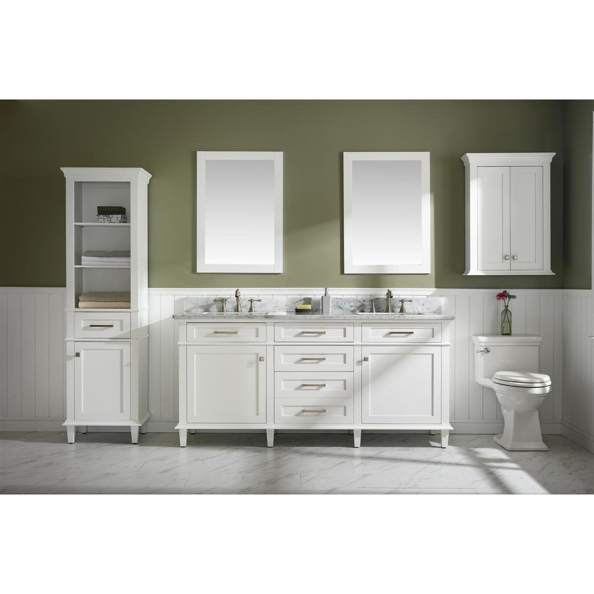 Legion Furniture WLF2272 72" White Freestanding Vanity With White Carrara Quartz Top and Double White Ceramic Sink