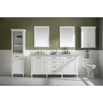 Legion Furniture WLF2272 72" White Freestanding Vanity With White Carrara Quartz Top and Double White Ceramic Sink