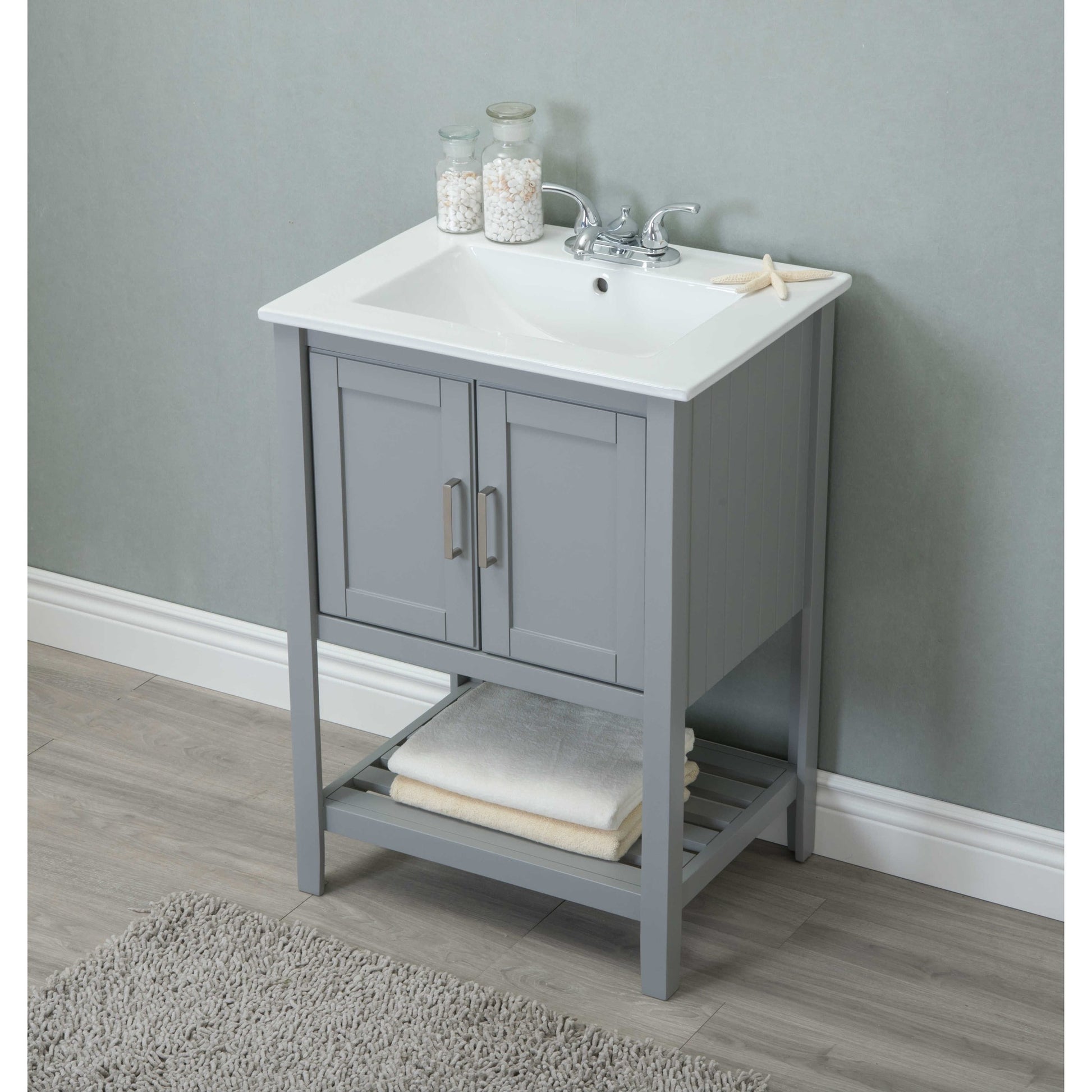 Legion Furniture WLF6020-G 24" Gray Freestanding Vanity With White Ceramic Top and Sink