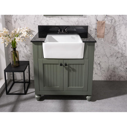 Legion Furniture WLF6022 30" Pewter Green Freestanding Vanity Cabinet With Black Granite Top and White Ceramic Farm Sink