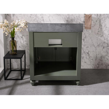 Legion Furniture WLF6022 30" Pewter Green Freestanding Vanity Cabinet With Black Granite Top and White Ceramic Farm Sink