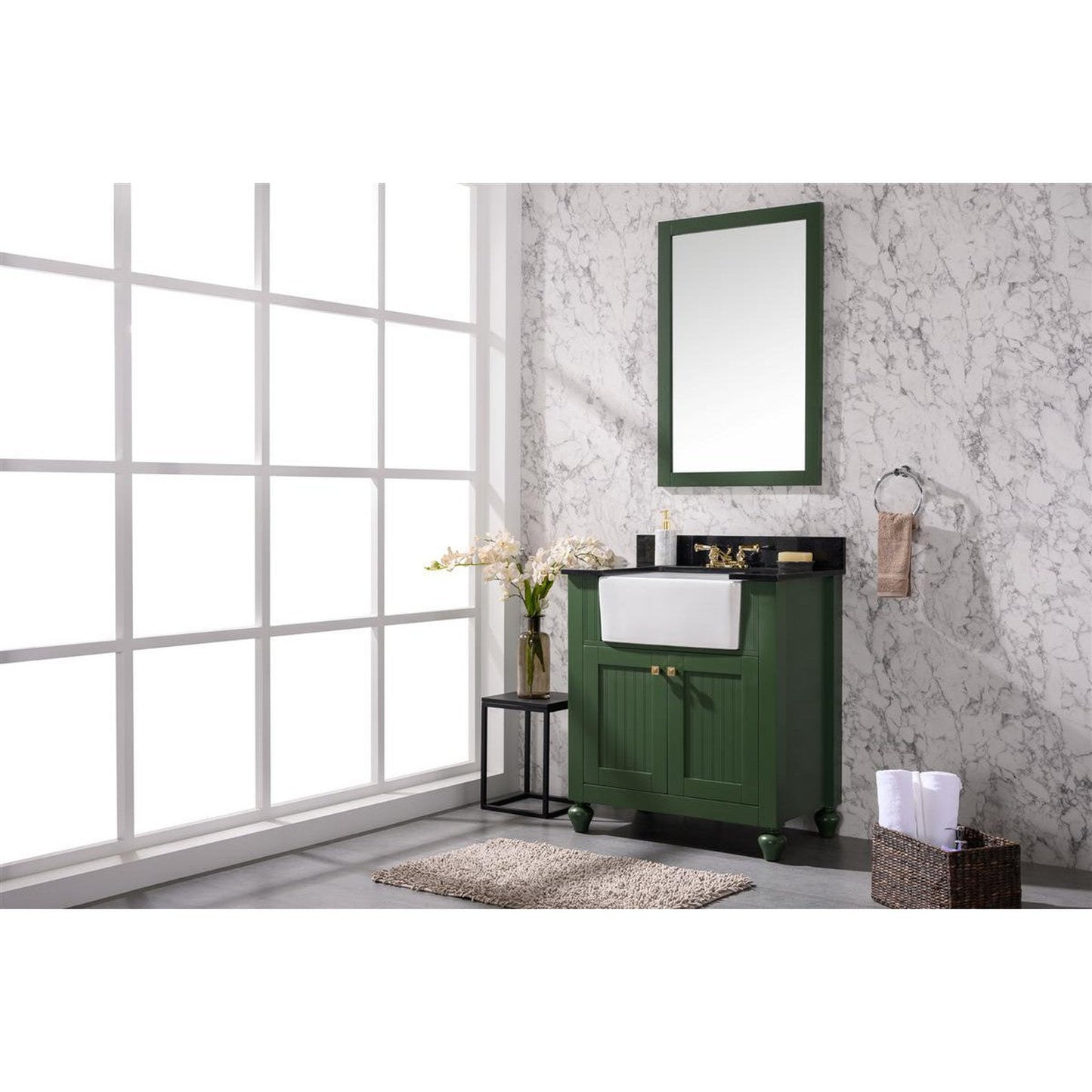Legion Furniture WLF6022 30" Vogue Green Freestanding Vanity Cabinet With Black Granite Top and White Ceramic Farm Sink