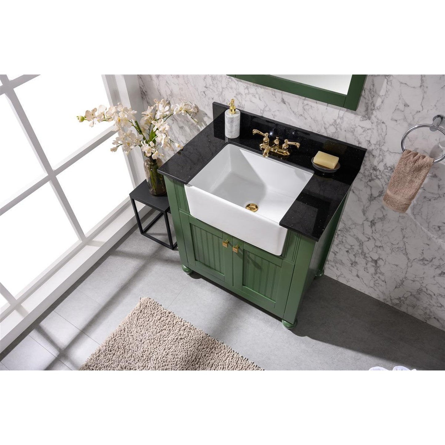 Legion Furniture WLF6022 30" Vogue Green Freestanding Vanity Cabinet With Black Granite Top and White Ceramic Farm Sink