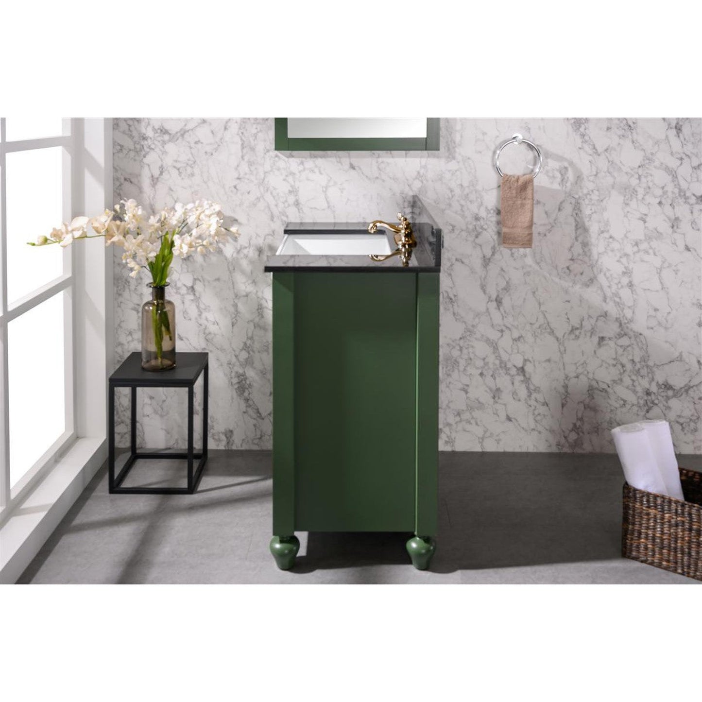 Legion Furniture WLF6022 30" Vogue Green Freestanding Vanity Cabinet With Black Granite Top and White Ceramic Farm Sink