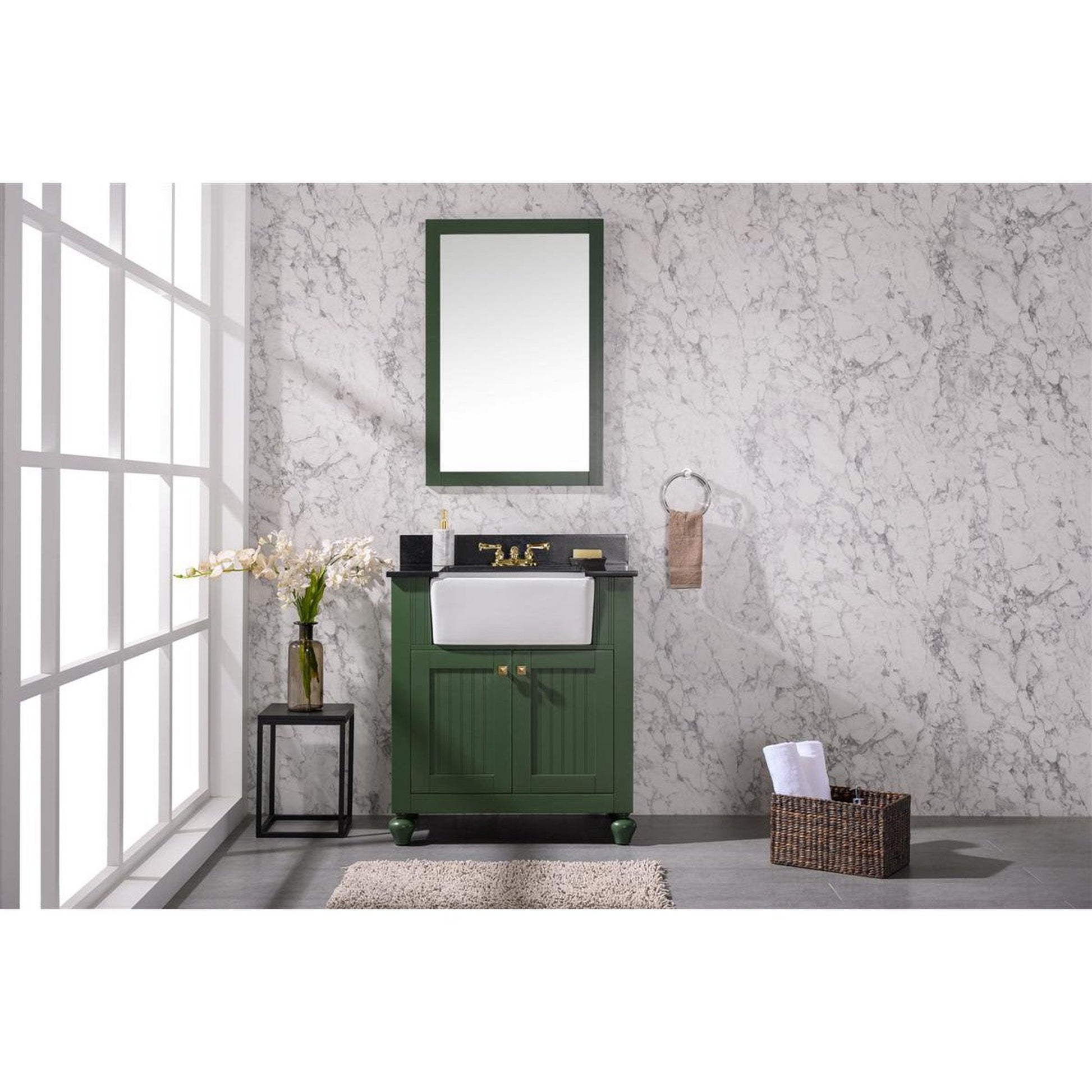 Legion Furniture WLF6022 30" Vogue Green Freestanding Vanity Cabinet With Black Granite Top and White Ceramic Farm Sink