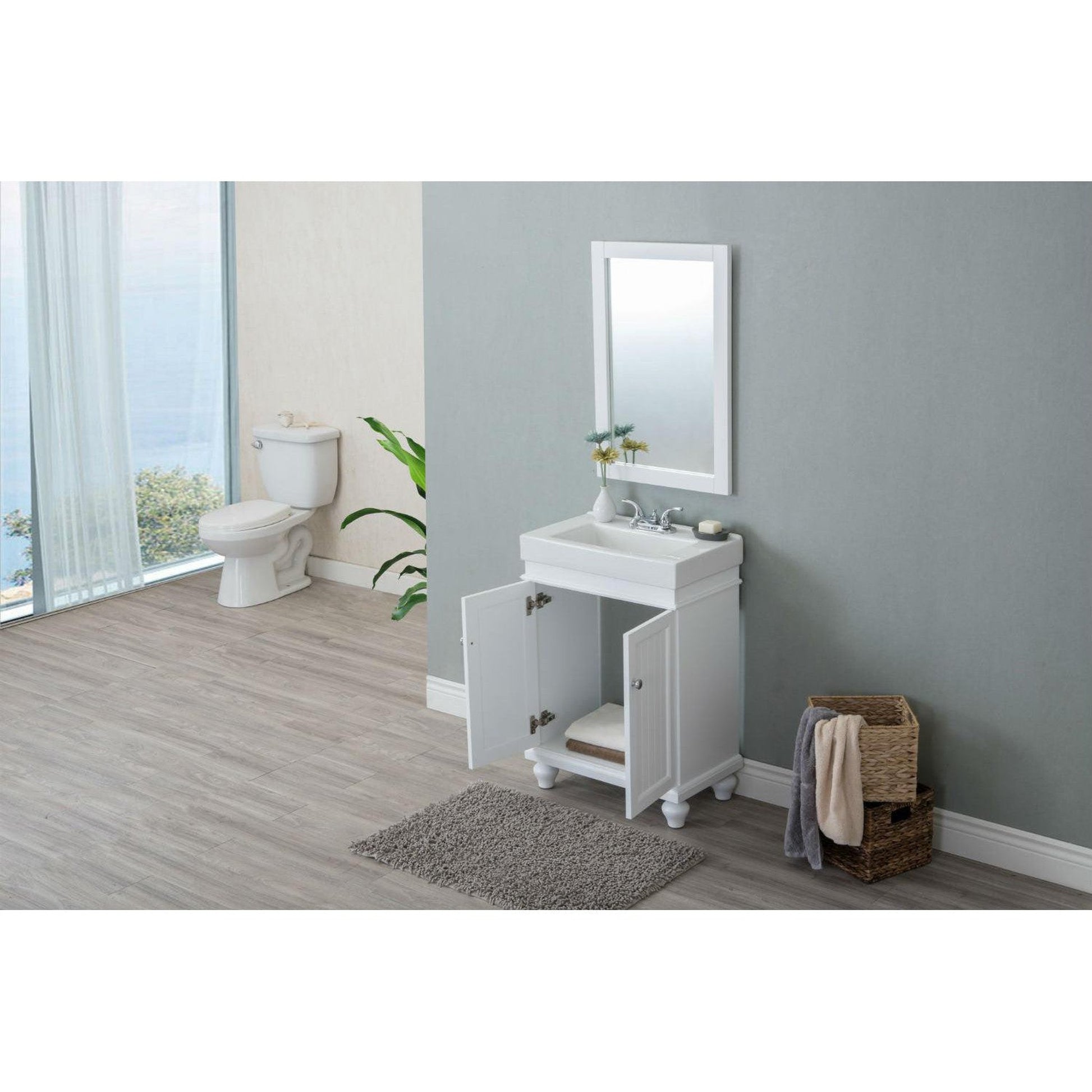 Legion Furniture WLF6028-W 24" White Freestanding Vanity With White Ceramic Top and Integrated Sink