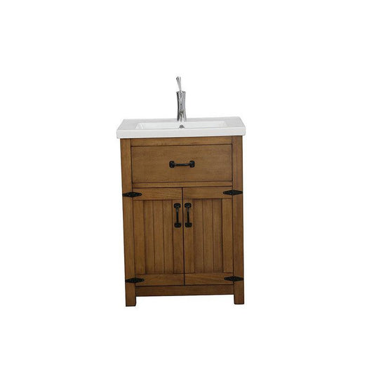 Legion Furniture WLF6044-24 24" Weathered Brown Freestanding Vanity With White Ceramic Top and Sink