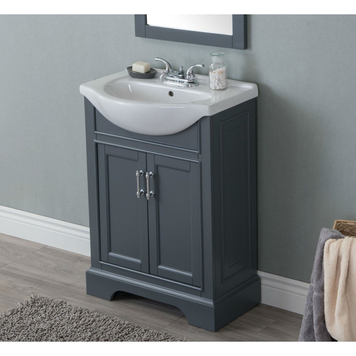 Legion Furniture WLF6046 24" Gray Freestanding Vanity With White Ceramic Top and Sink