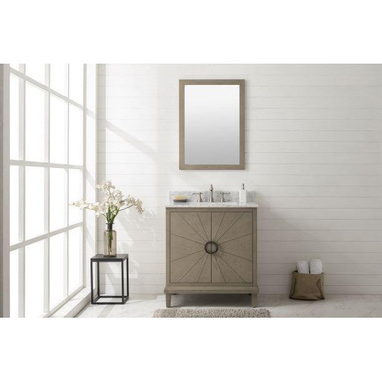 Legion Furniture WLF7040 30" Antique Gray Freestanding Vanity With Carrara White Marble Top and White Ceramic Sink