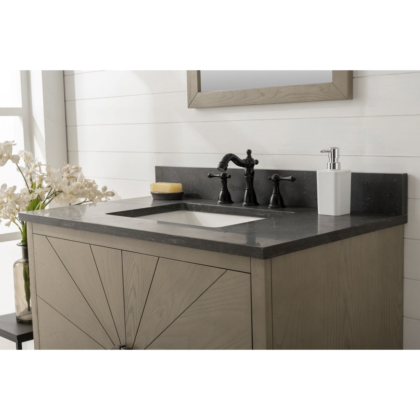 Legion Furniture WLF7040 36" Antique Gray Freestanding Vanity With Blue Limestone Top and White Ceramic Sink
