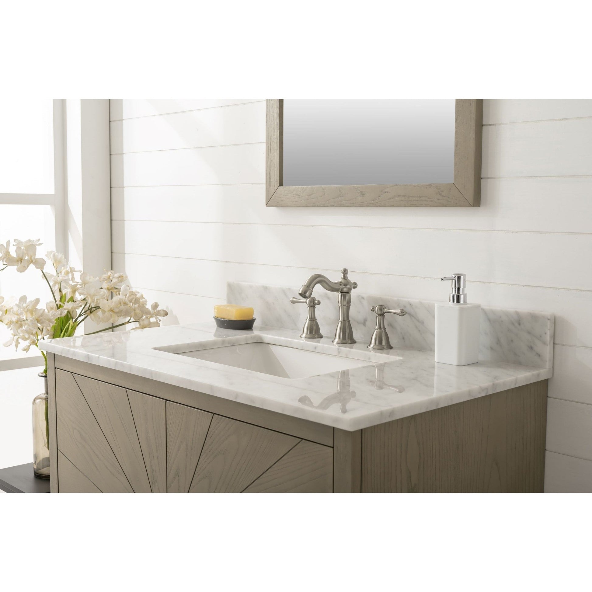 Legion Furniture WLF7040 36" Antique Gray Freestanding Vanity With Carrara White Marble Top and White Ceramic Sink