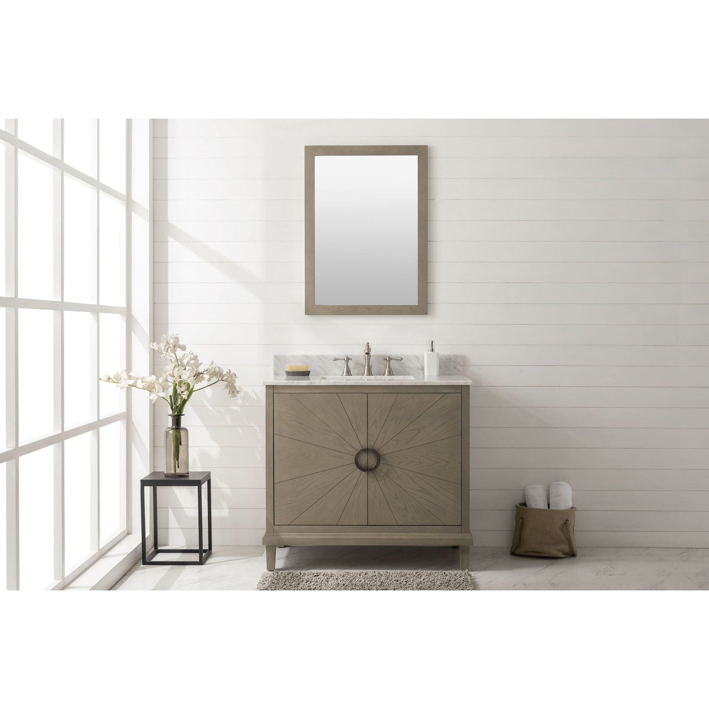 Legion Furniture WLF7040 36" Antique Gray Freestanding Vanity With Carrara White Marble Top and White Ceramic Sink