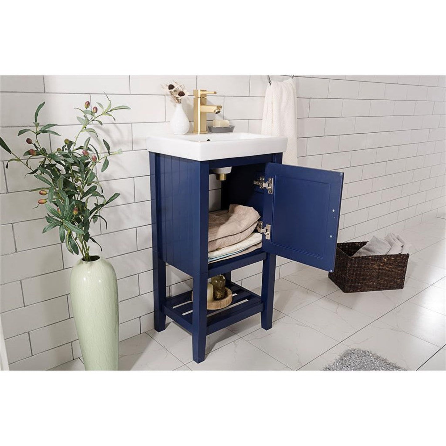 Legion Furniture WLF9018 18" Blue Freestanding Vanity Cabinet With White Ceramic Top and Sink